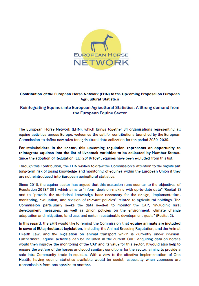 Contribution of the European Horse Network (EHN) to the Upcoming Proposal on European  Agricultural Statistics)